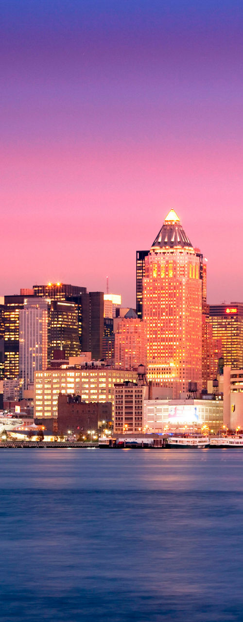 New York City skyline at sunset