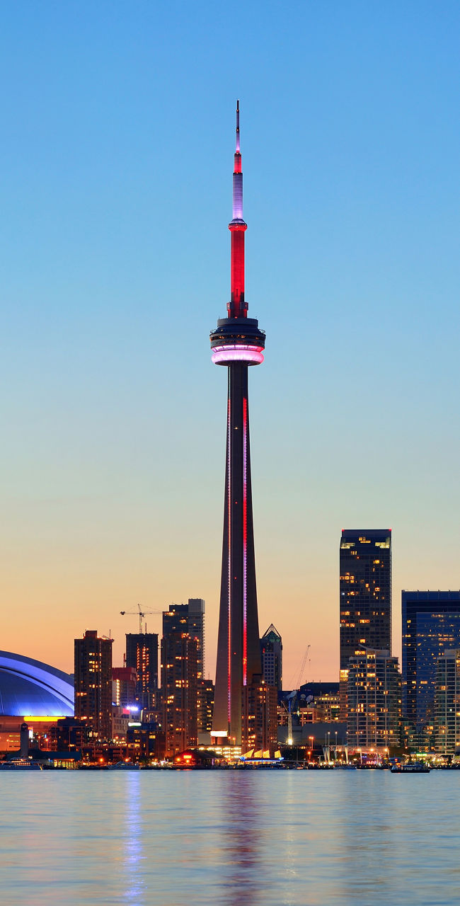 Toronto skyline at sunset with CN Tower