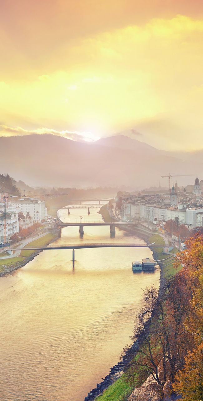 Scenic sunrise over Salzburg cityscape