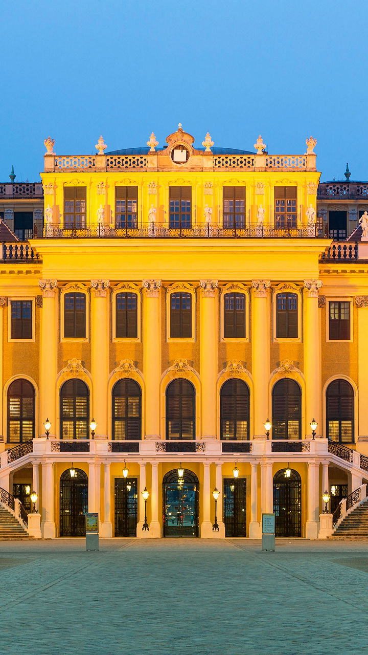 Schönbrunn Palace illuminated at dusk