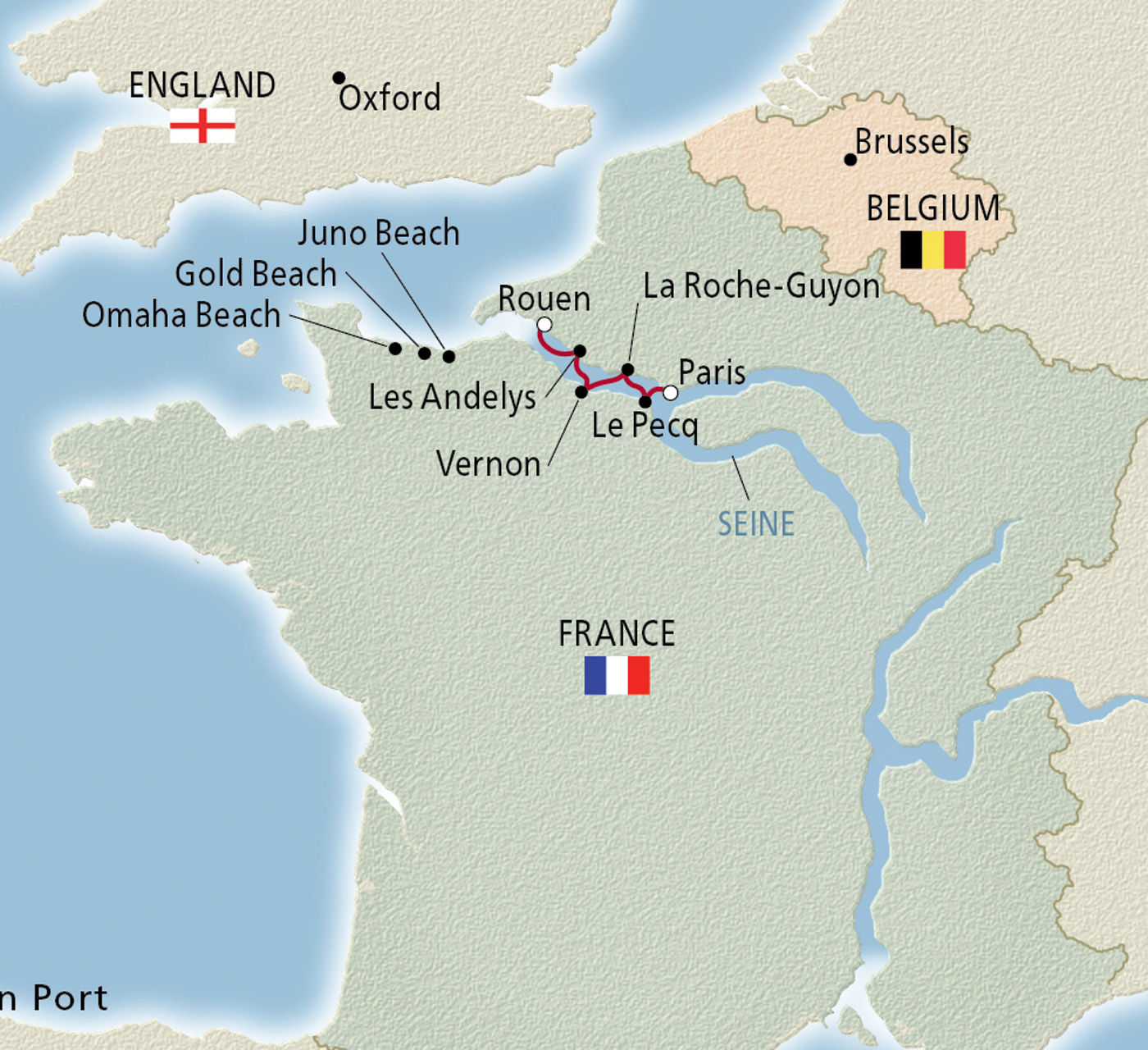 Map of Paris & the Heart of Normandy itinerary