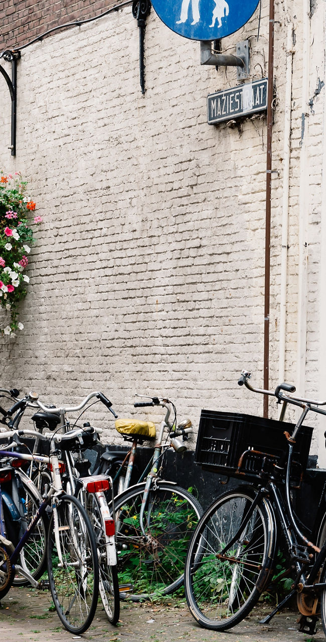 Row of bicycles on urban street