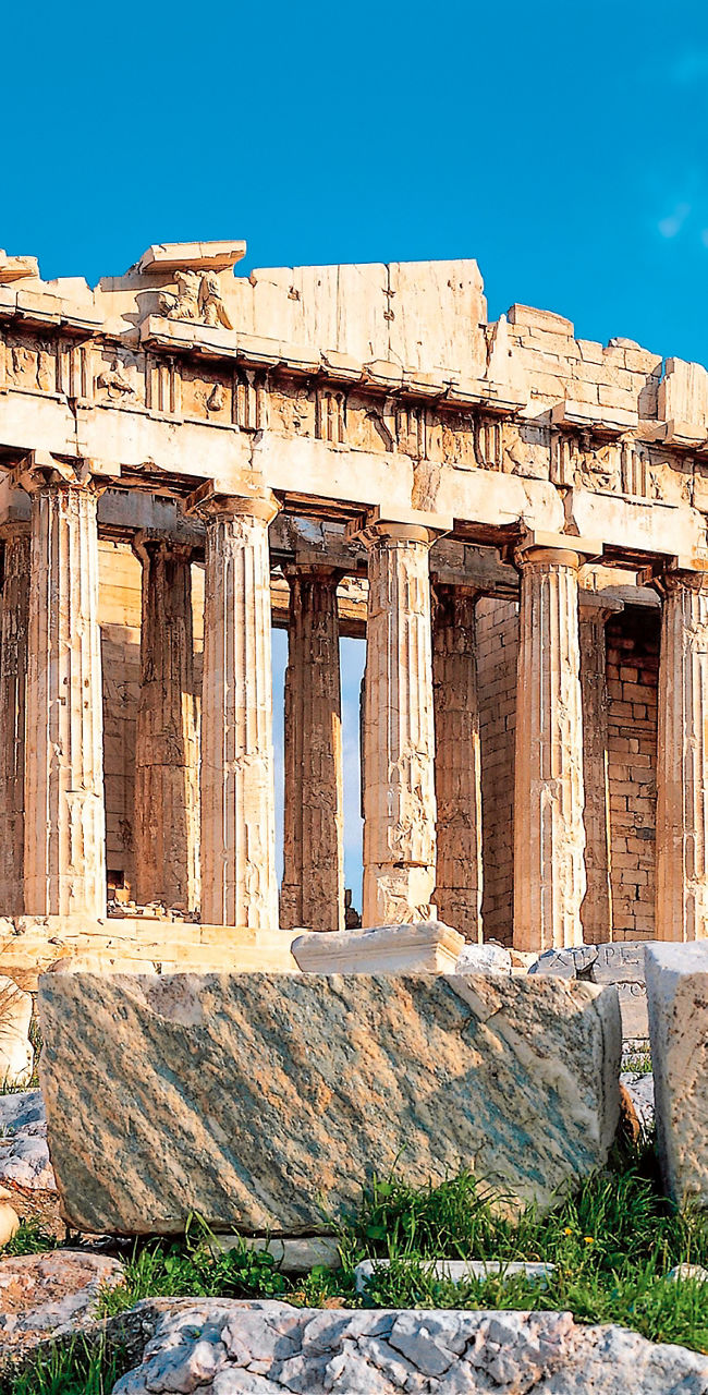 Ancient Parthenon under clear blue sky