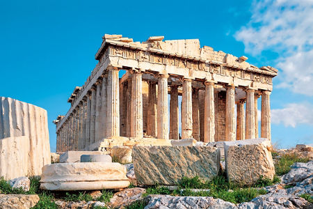Ancient Parthenon under clear blue sky