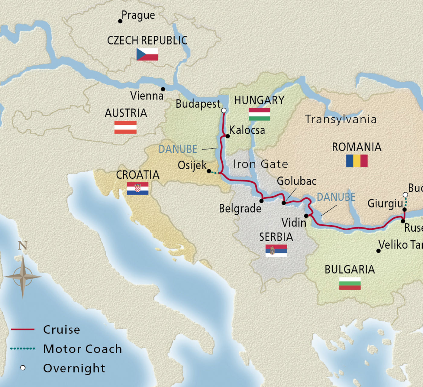 Map of Passage to Eastern Europe itinerary