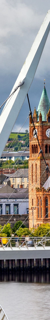 Peace Bridge and Guildhall in Derry cityscape