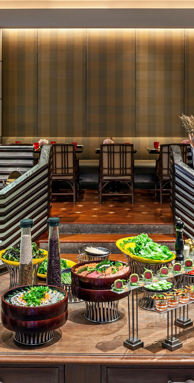 Elegant buffet spread in modern dining area