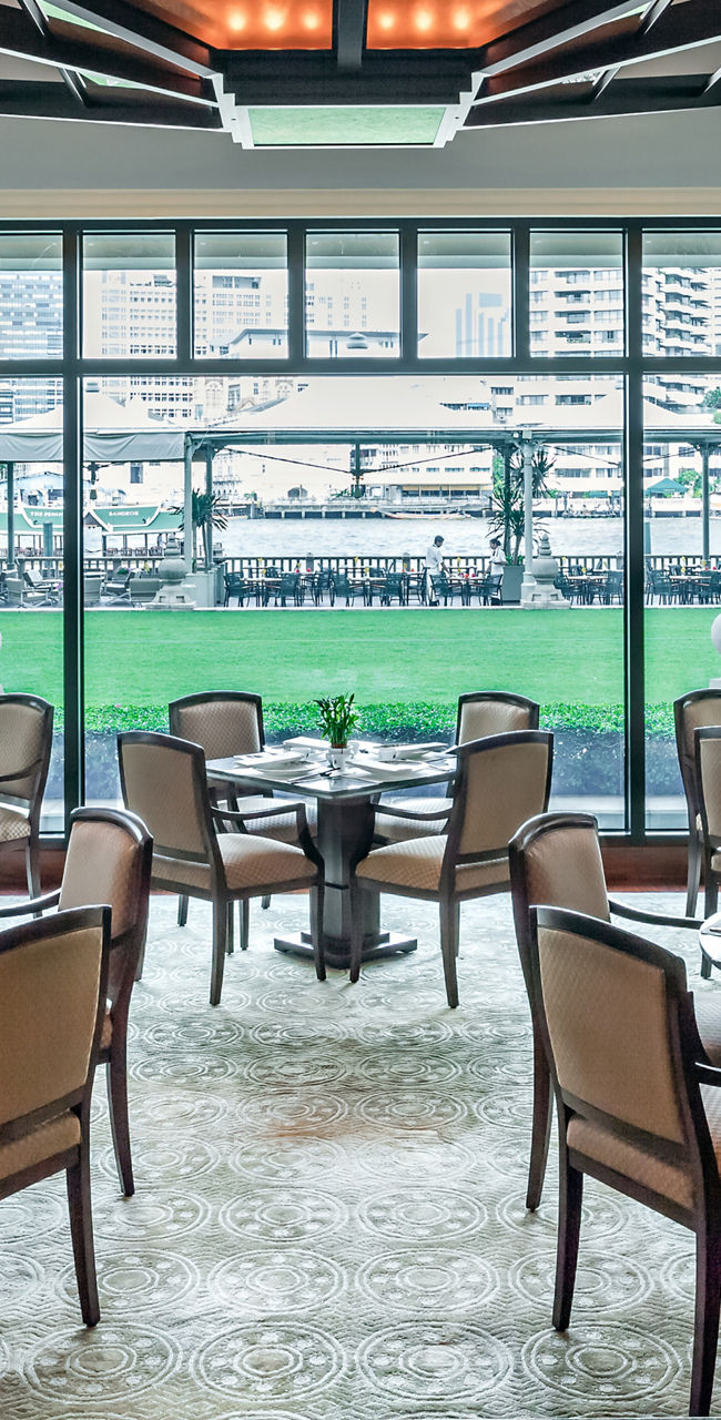 Elegant dining room with garden view