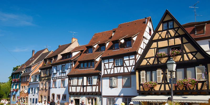 Colorful historic houses in European village