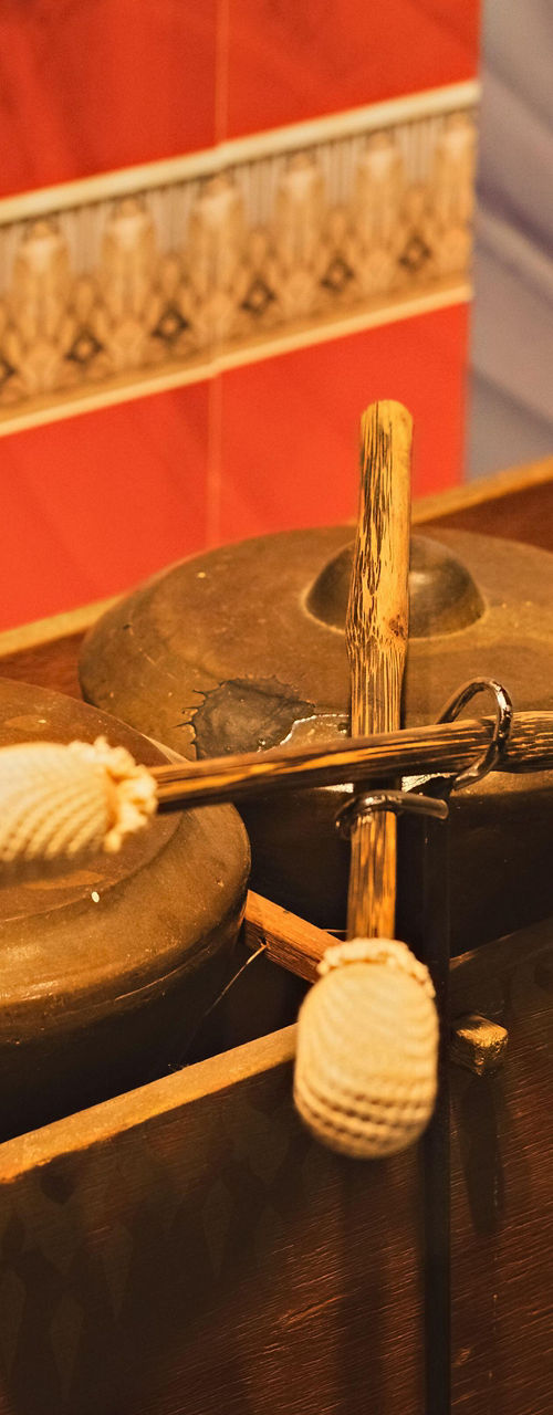 Traditional bronze gongs in museum display
