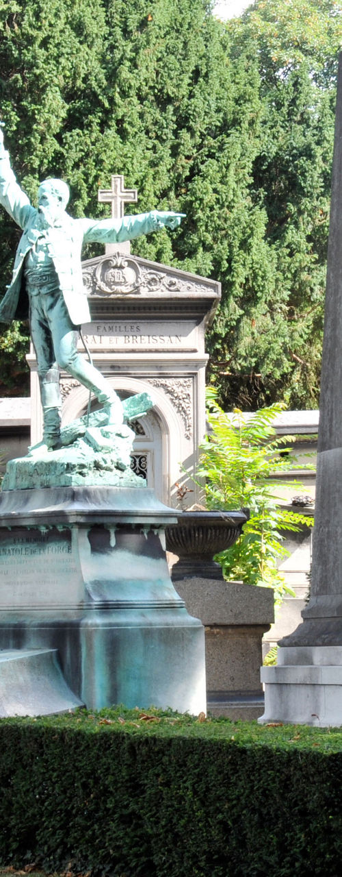 Historic cemetery with statues and mausoleums