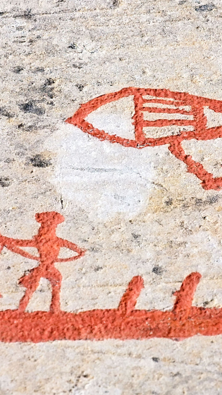 Ancient rock art depicting boat scene