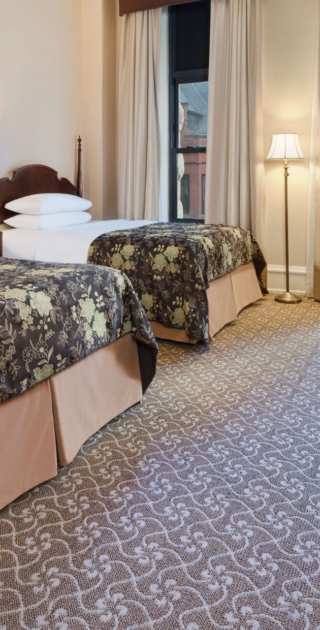 Elegant hotel room with twin beds