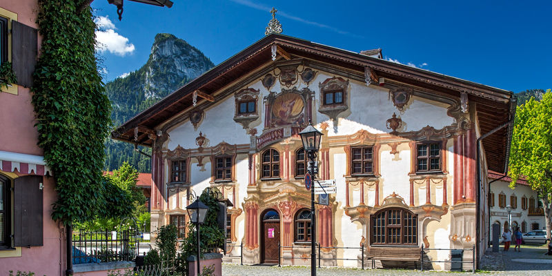 Traditional Bavarian building with painted facade
