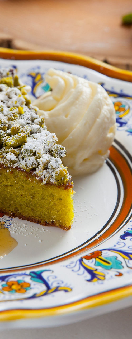 Citrus dessert with pistachio cake