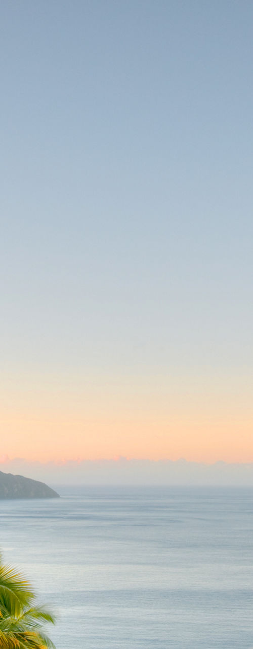 Scenic tropical view with Pitons at sunset