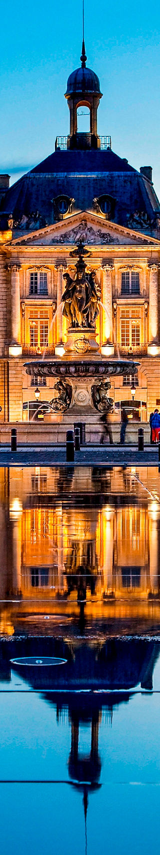 Historic Bordeaux buildings at sunset reflection