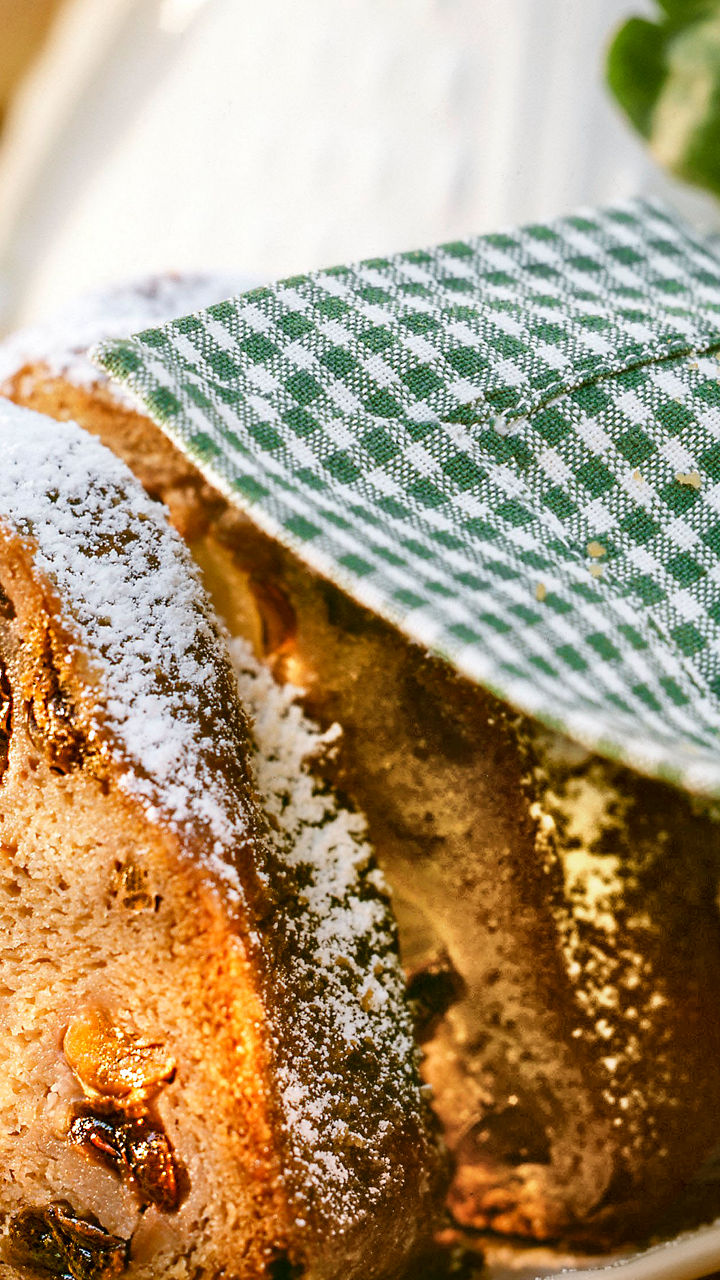 Fruit Cake Slice with Powdered Sugar