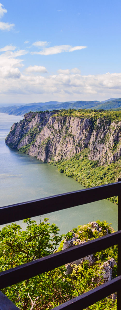 Scenic river view from wooden balcony