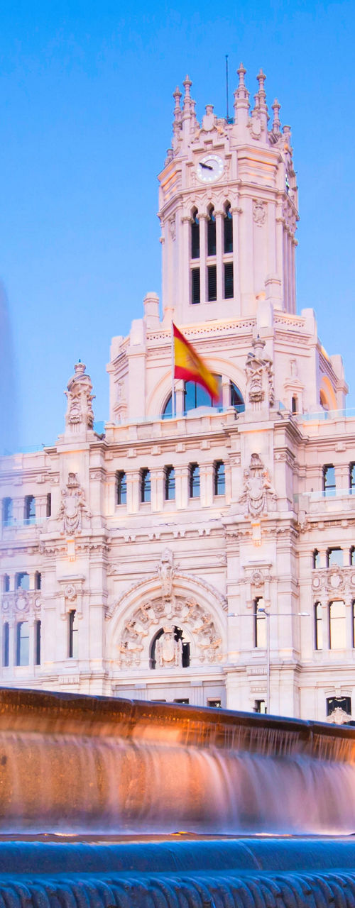 Cibeles Fountain and Madrid City Hall at dusk