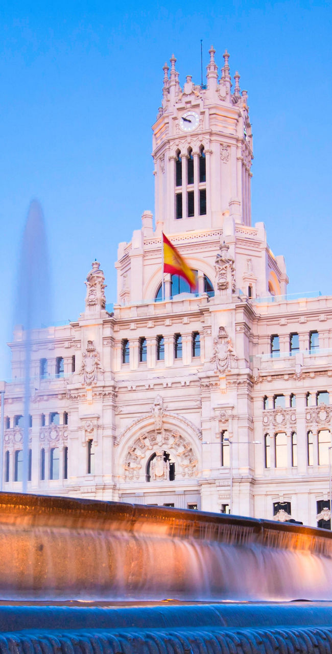Cibeles Fountain and Madrid City Hall at dusk