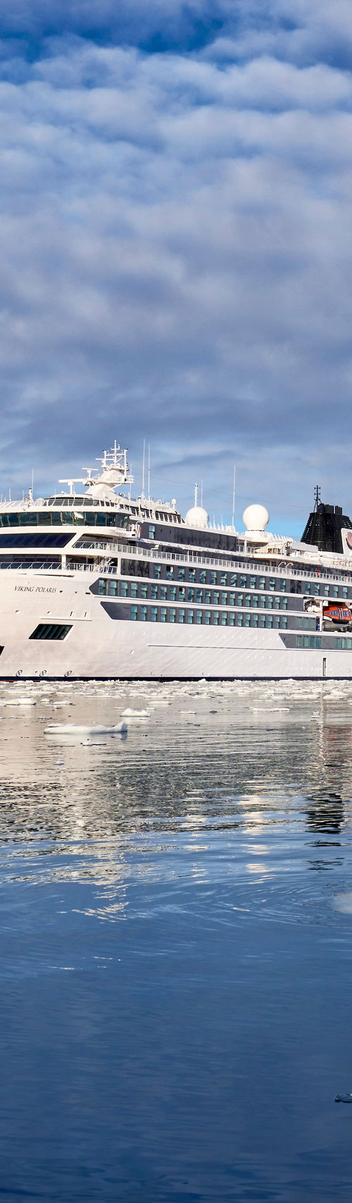 Luxury cruise ship in icy Antarctic waters