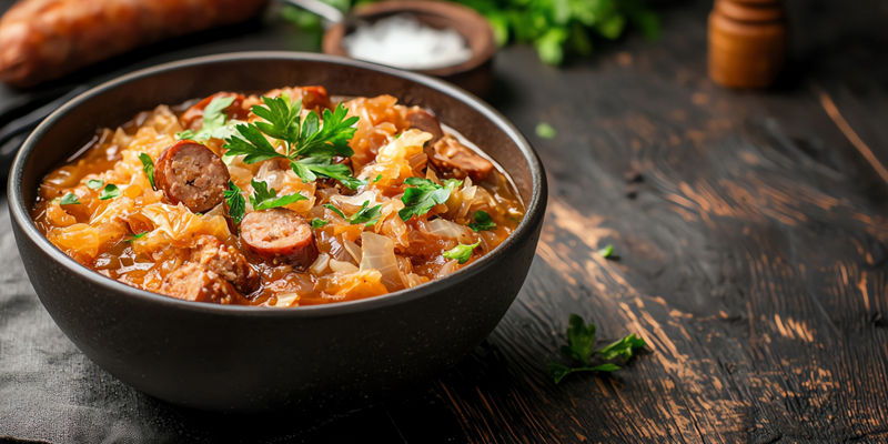 Rustic sausage stew with fresh herbs