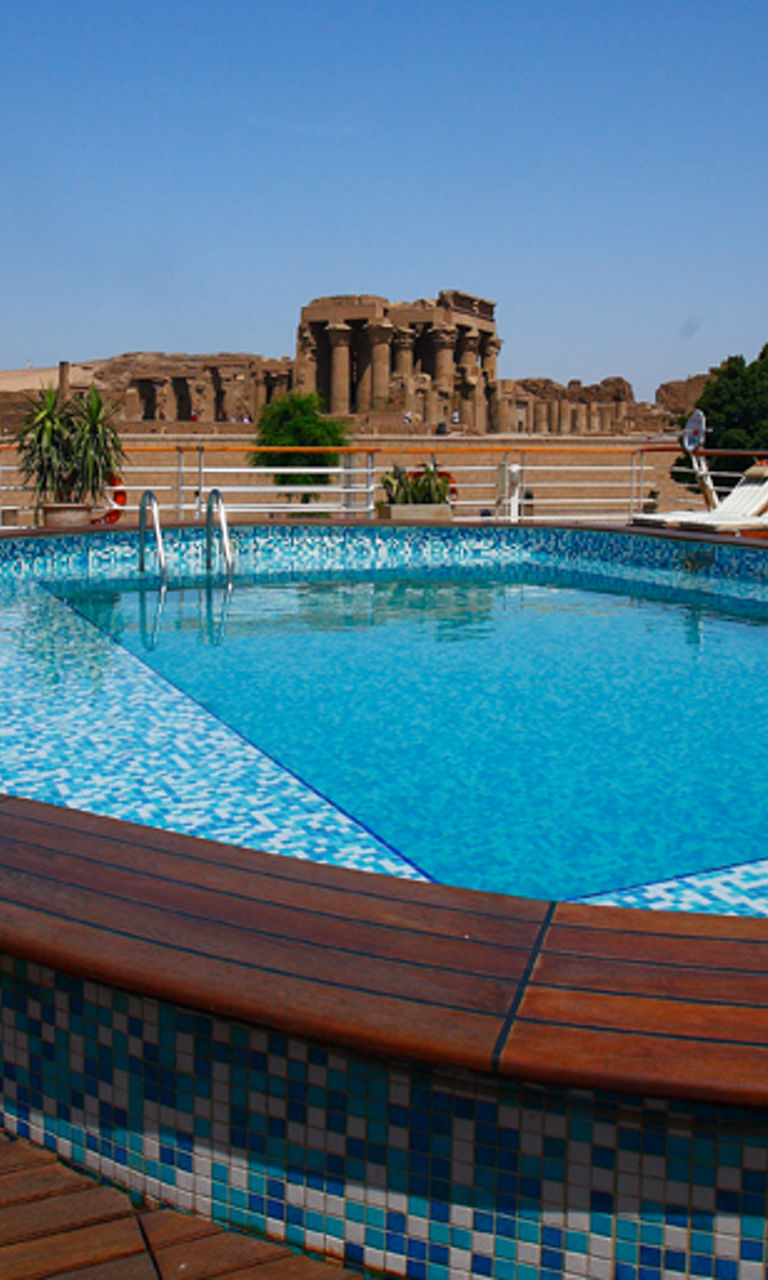 Luxury pool with ancient temple view