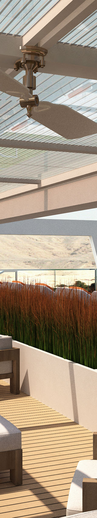 Modern outdoor lounge with scenic views