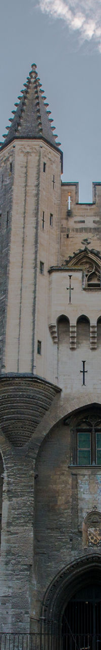 Historic stone castle with pointed towers
