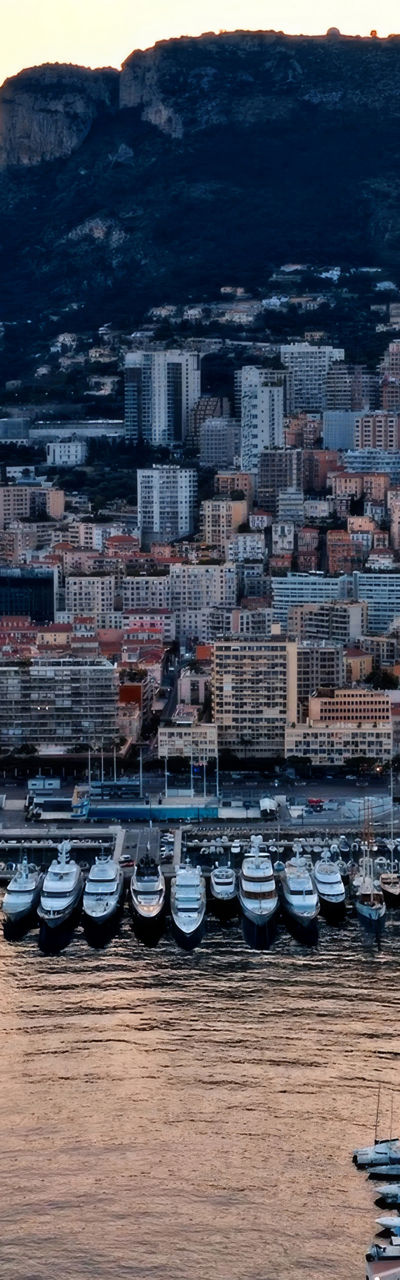 Scenic marina at sunset in Monaco