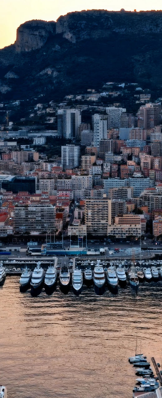 Scenic marina at sunset in Monaco