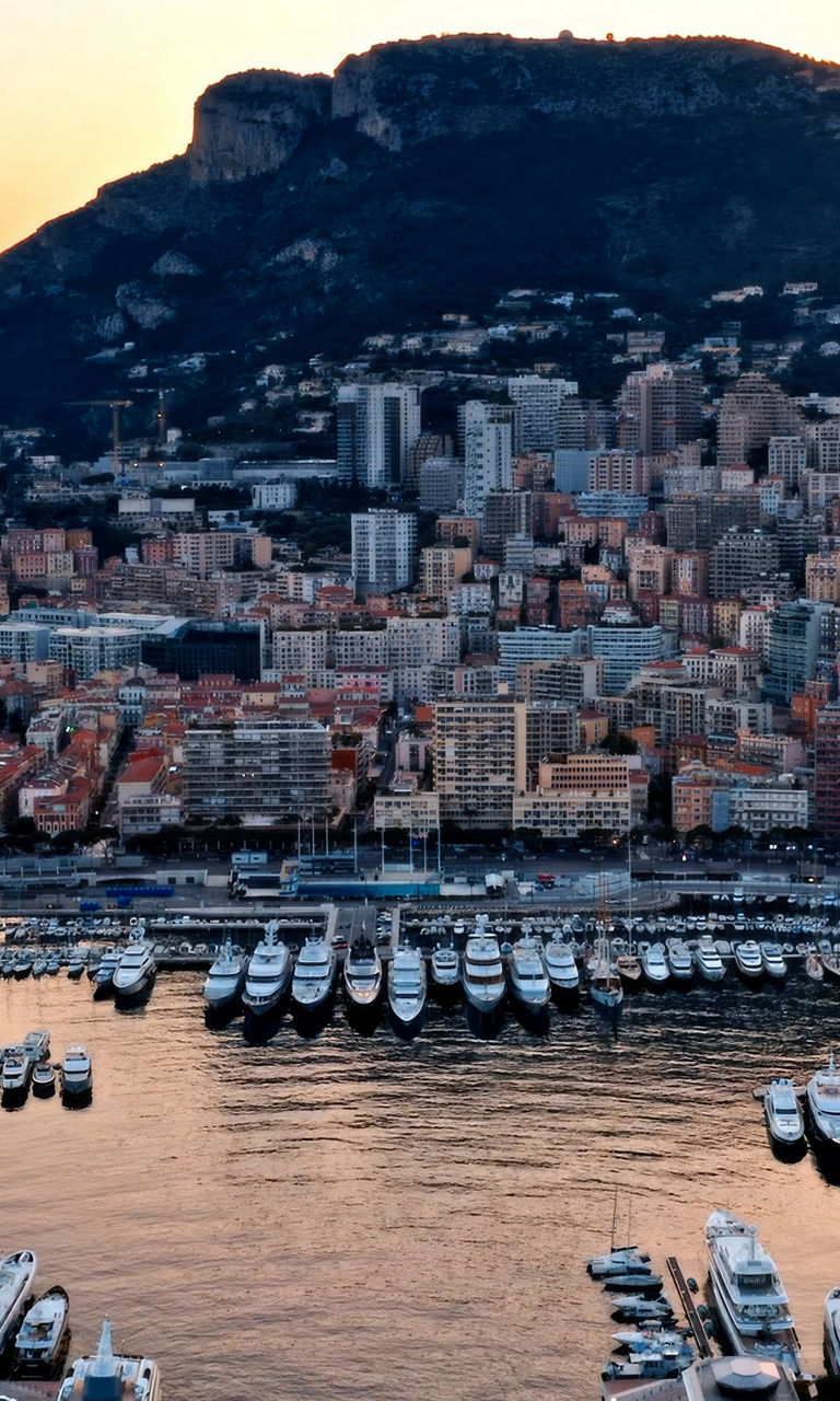 Scenic marina at sunset in Monaco