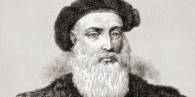 Historical portrait with ornate cross detail
