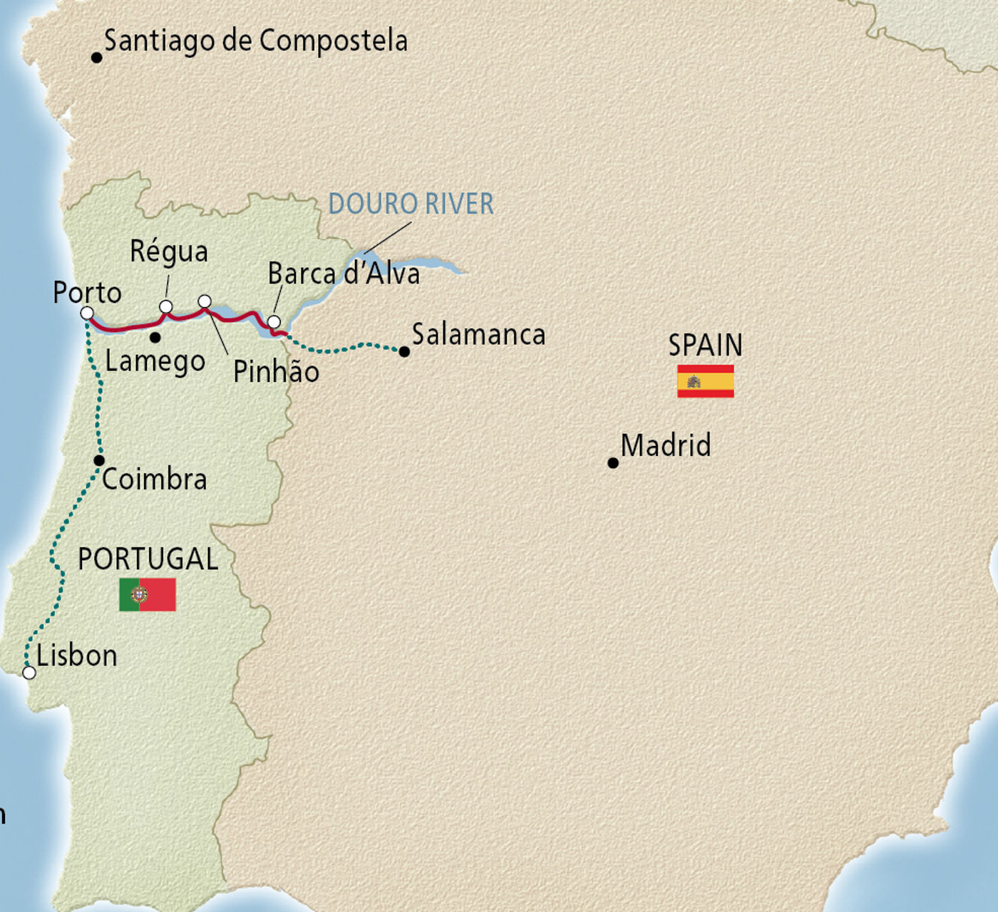 Map of Portugal's River of Gold itinerary