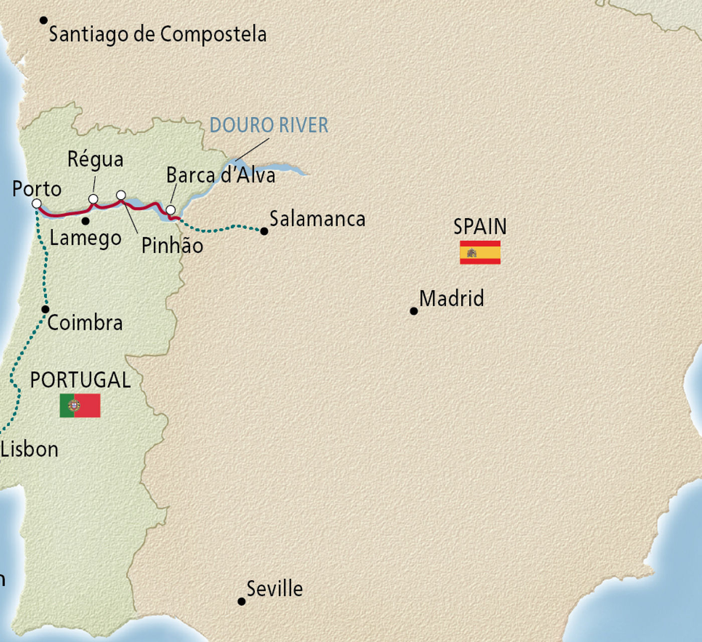 Map of Portugal's River of Gold itinerary