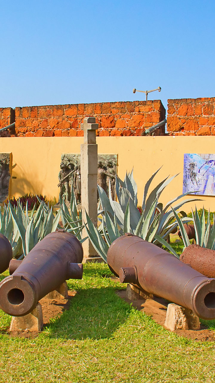 Historic cannons displayed in outdoor museum
