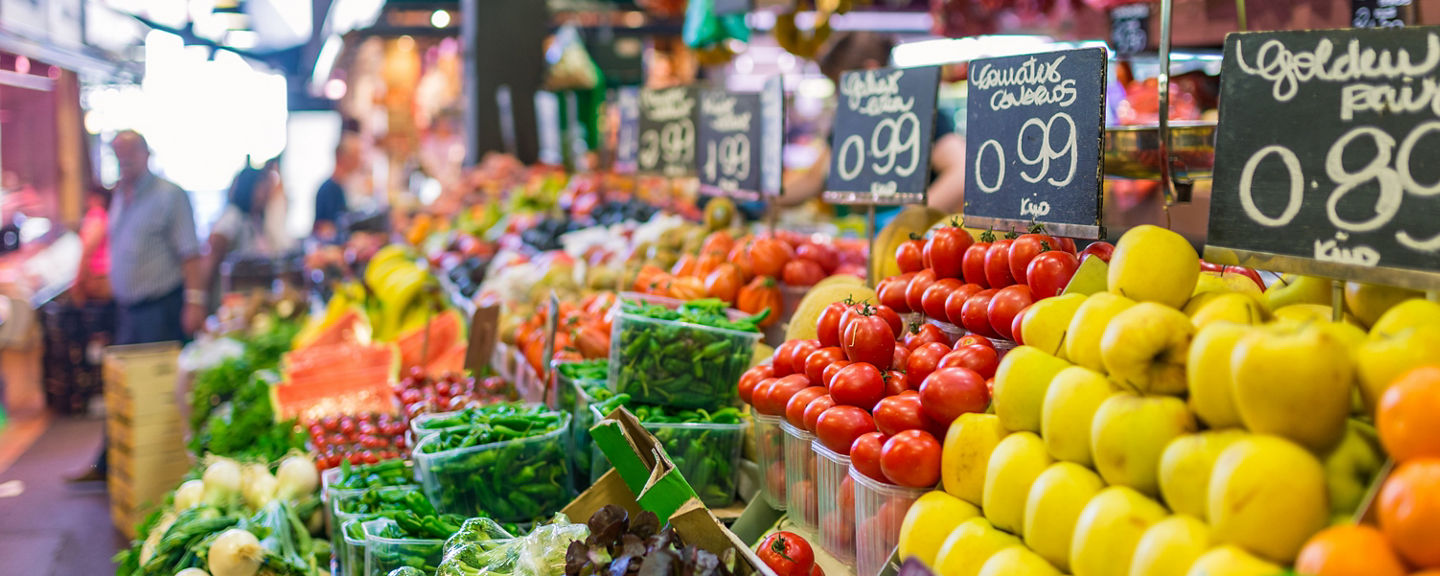 Colorful fresh produce display at market