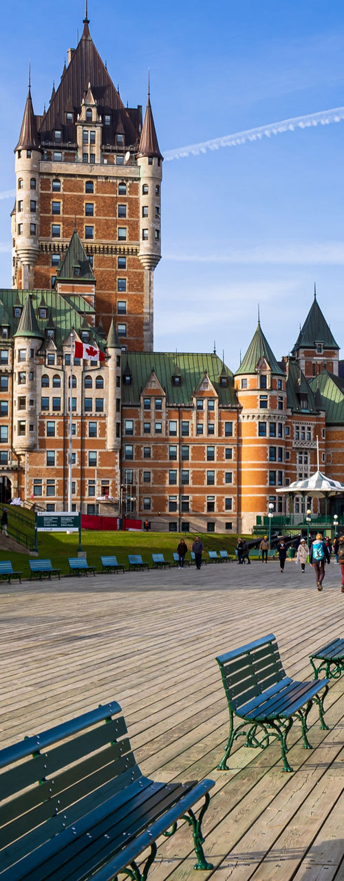 Historic Quebec City promenade with iconic castle