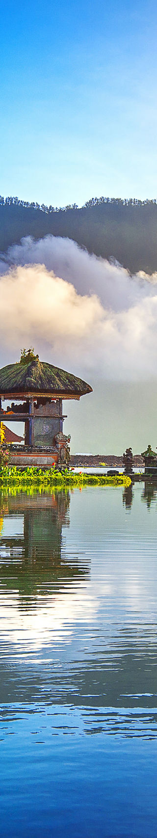 Scenic Bali temple by tranquil lake