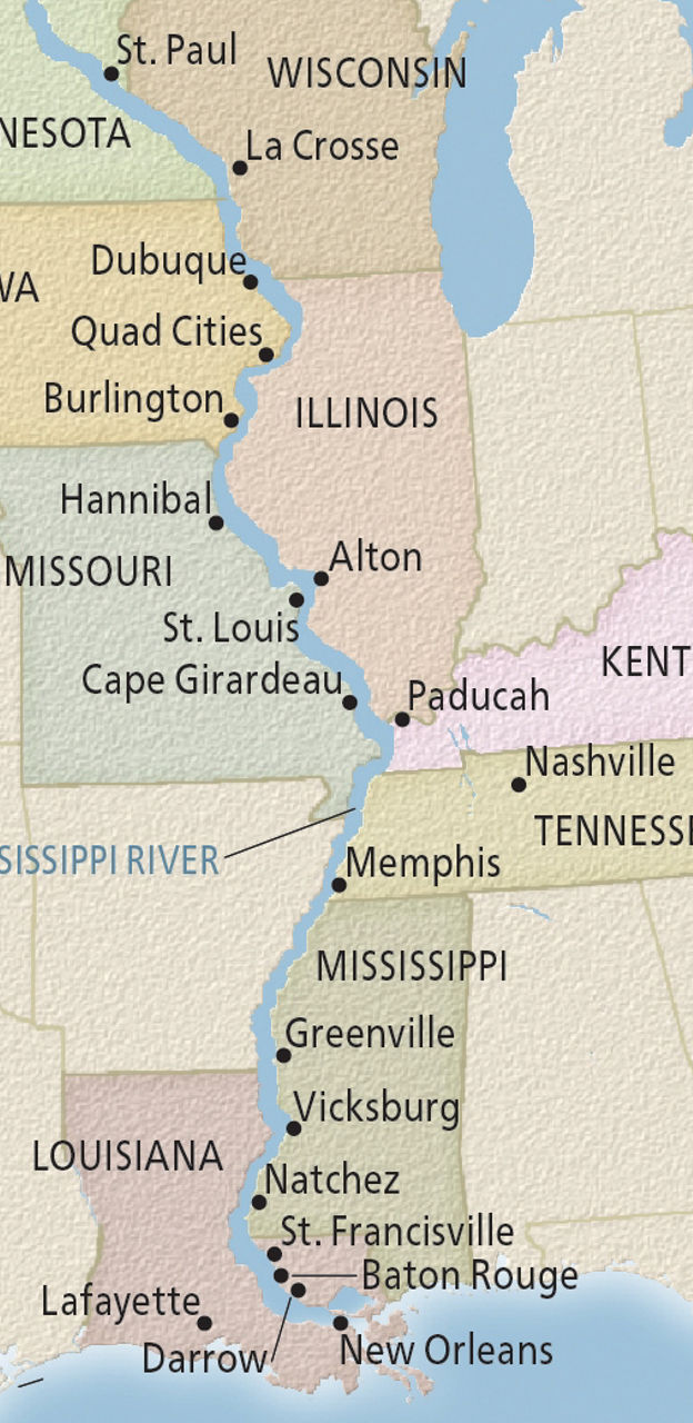 Map of Mississippi River and bordering states