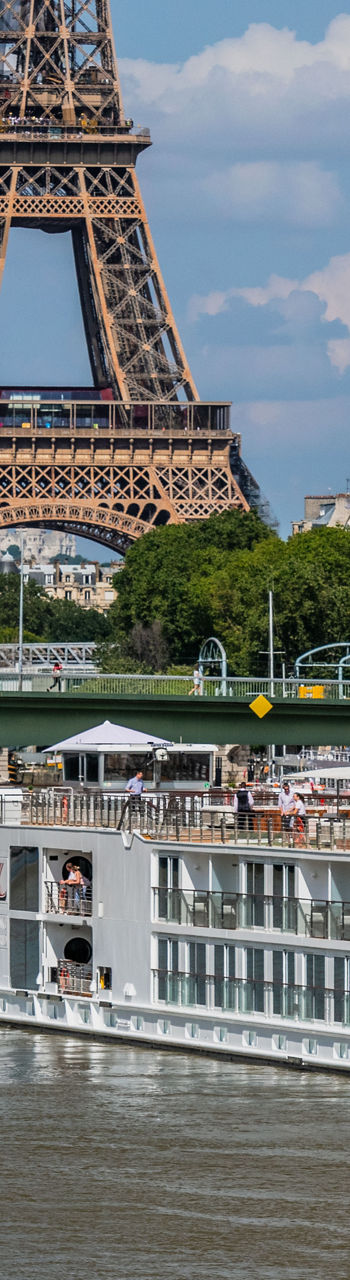 Cruise ship on Seine with Eiffel Tower view