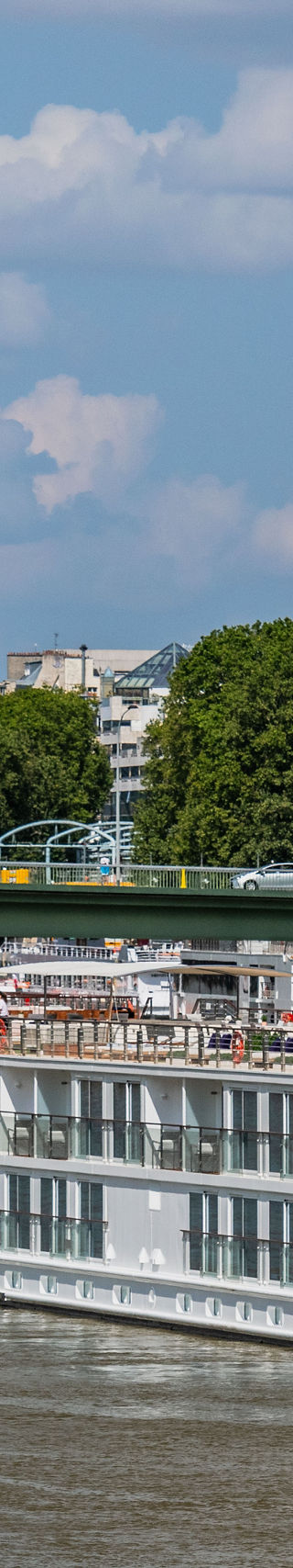 Cruise ship on Seine with Eiffel Tower view