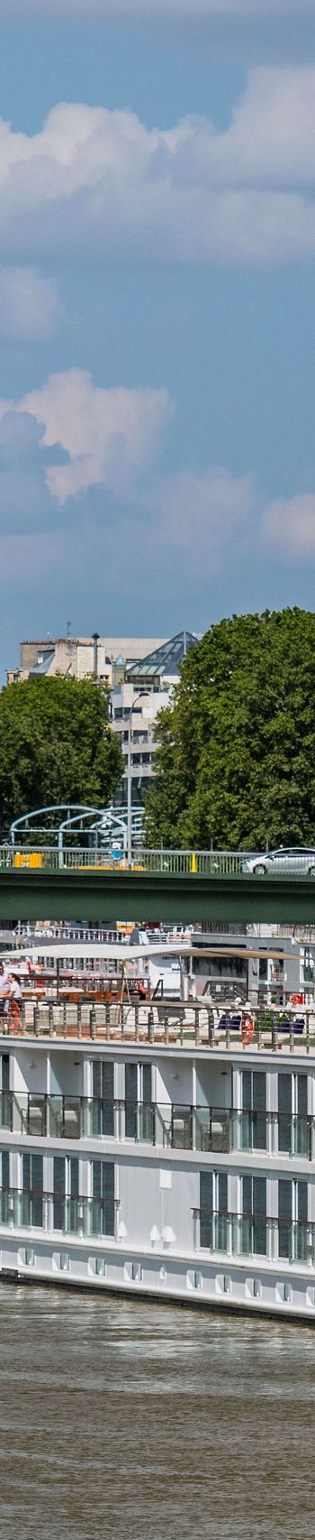 Cruise ship on Seine with Eiffel Tower view