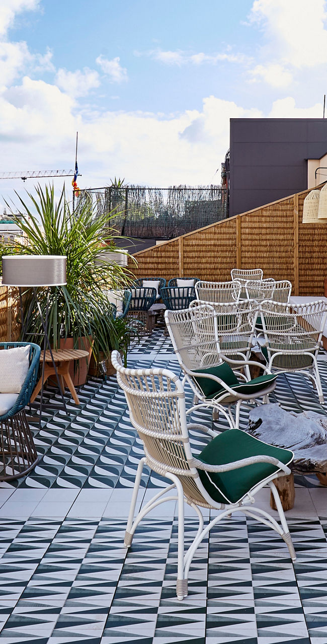 Rooftop terrace with cityscape view