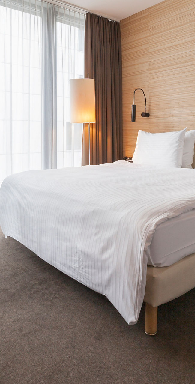 Modern hotel room with minimalist decor