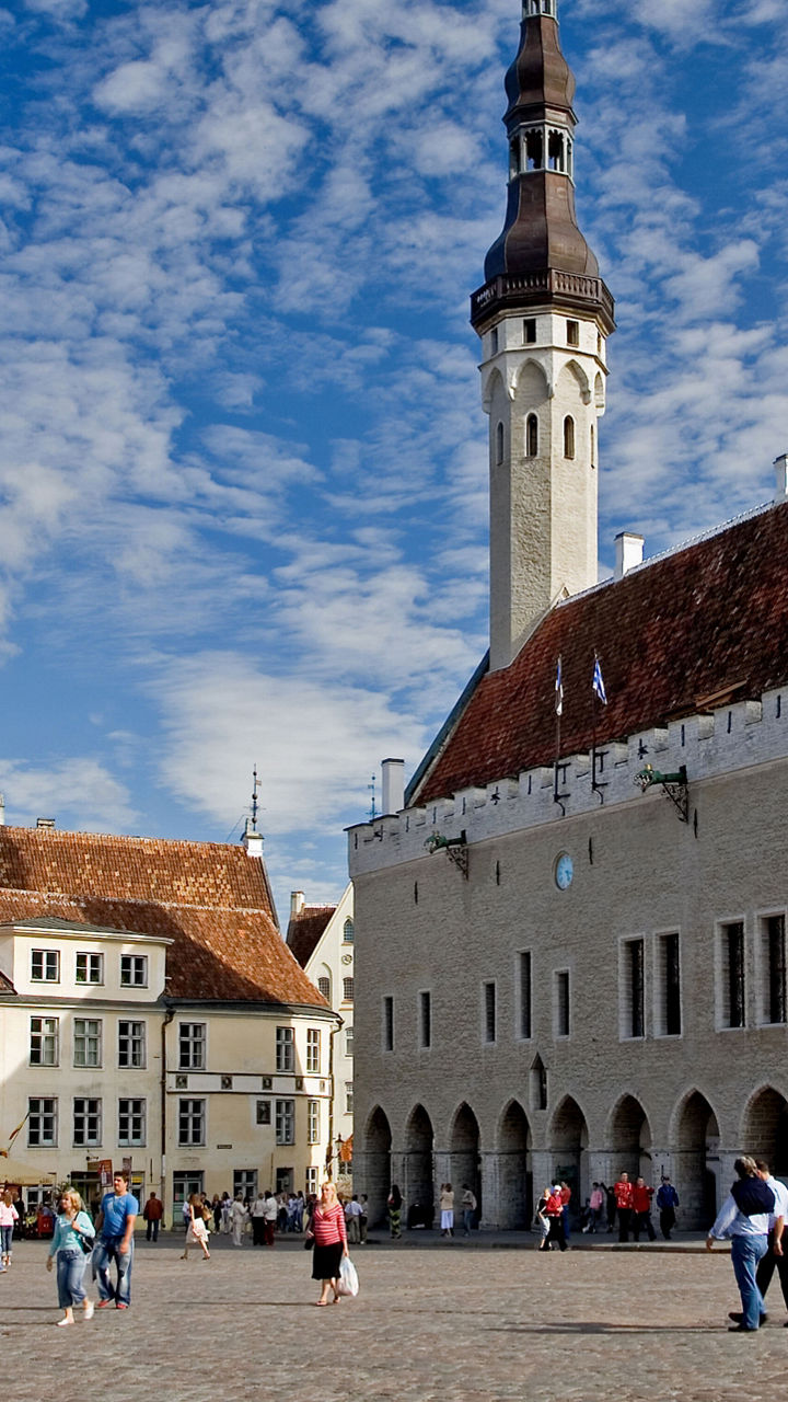 Historic town square with medieval architecture