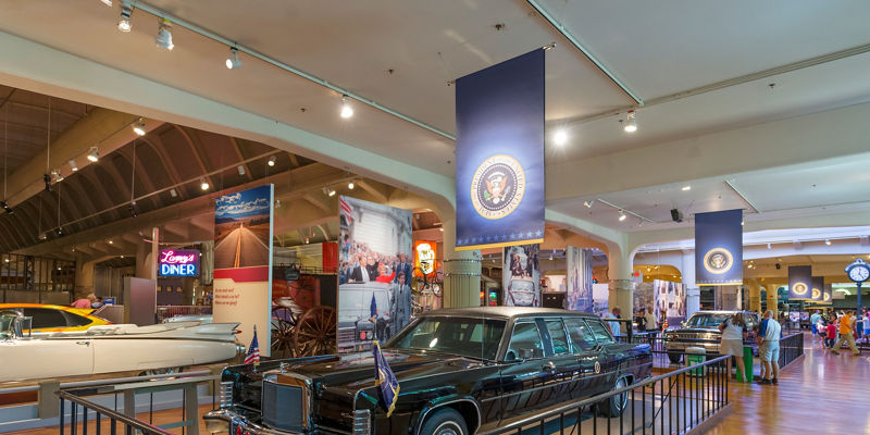Presidential limousine in museum exhibit