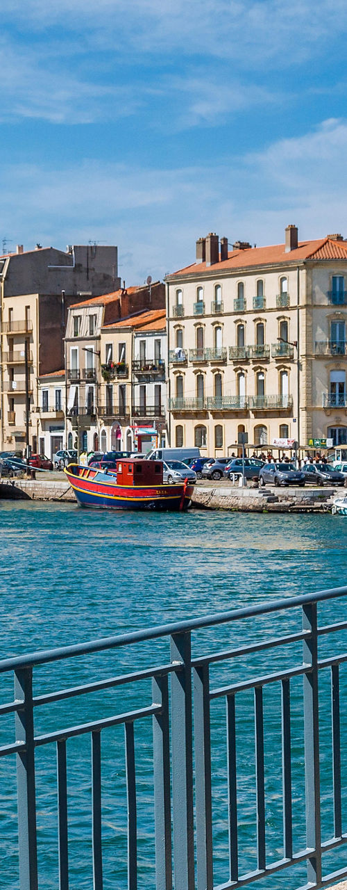 Scenic waterfront view with colorful boats