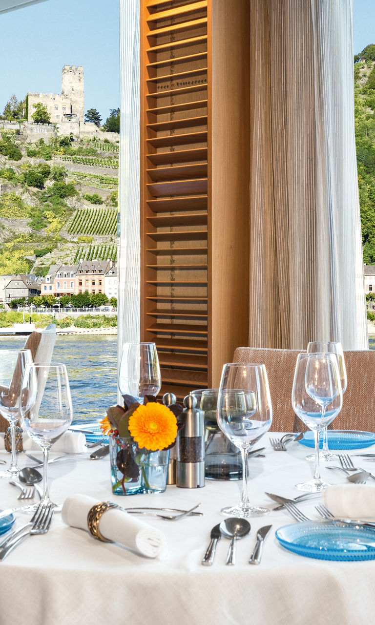 Elegant riverside dining with scenic views